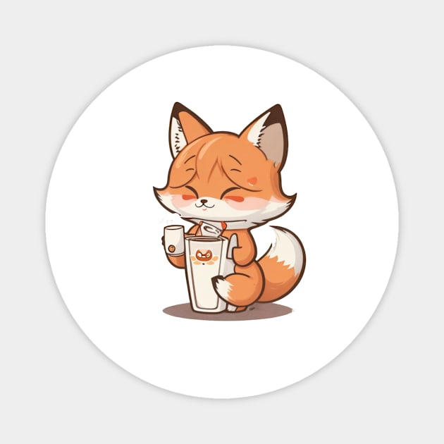 Cute fox with coffee Magnet by Majkel&Majkel